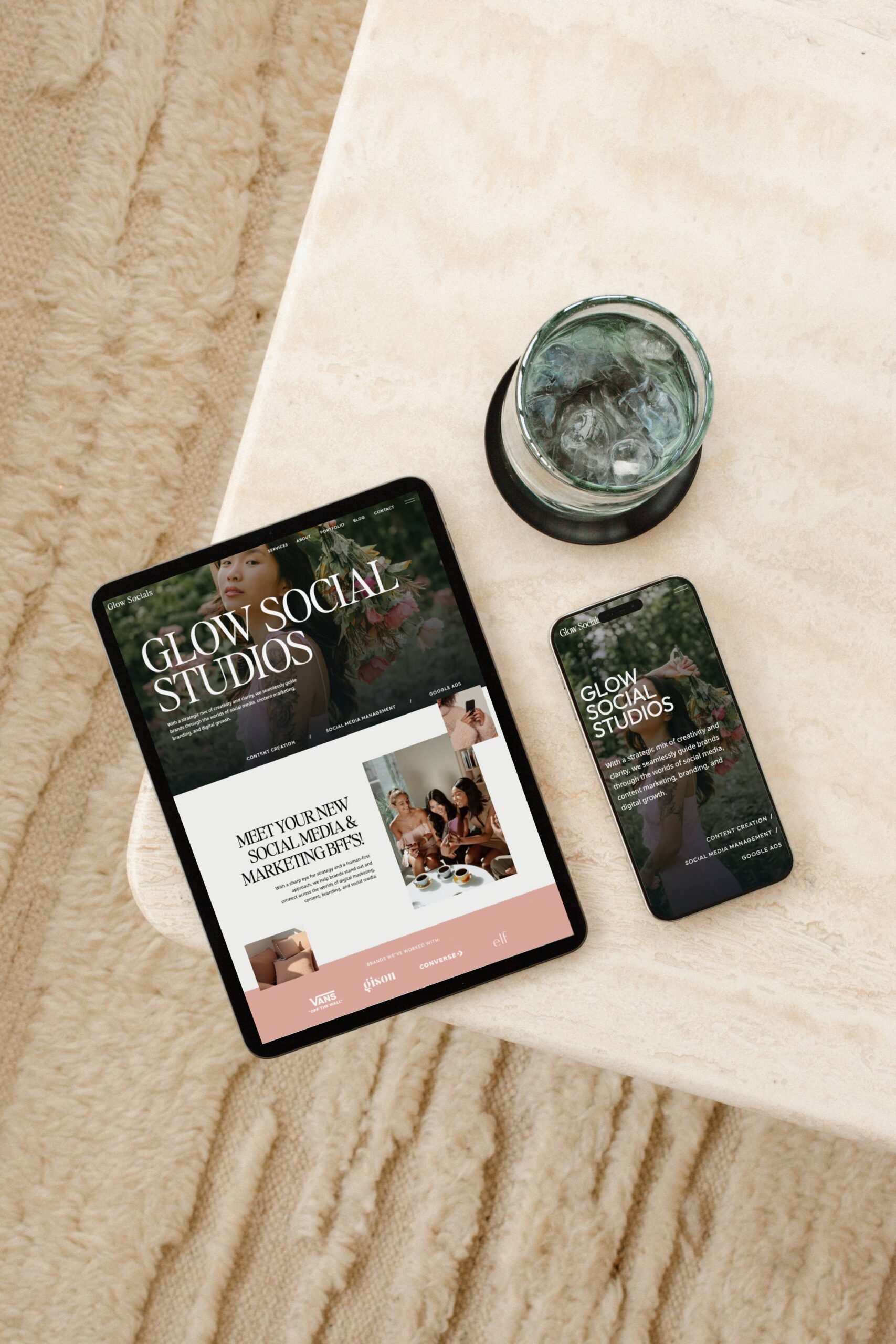 Mobile and tablet mockup of social media website